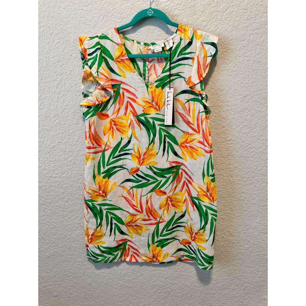 MWT Women's Nicole Miller Dress Tropical Floral Size S 100% Linen